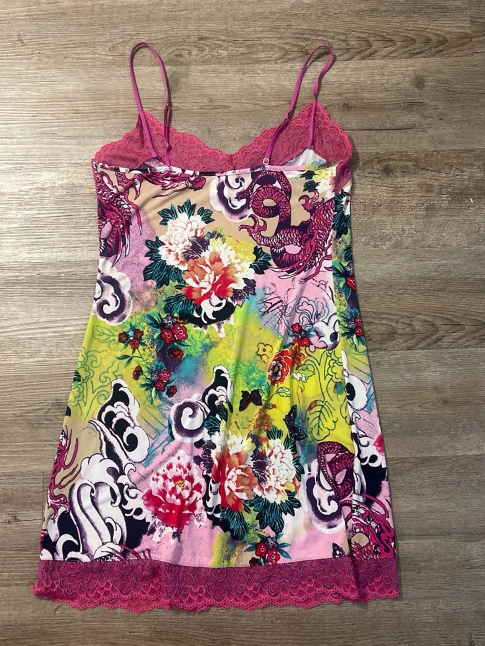 Josie vintage Y2K pink floral dragon print babydoll chemise slip dress size s - Picture 6 of 6
